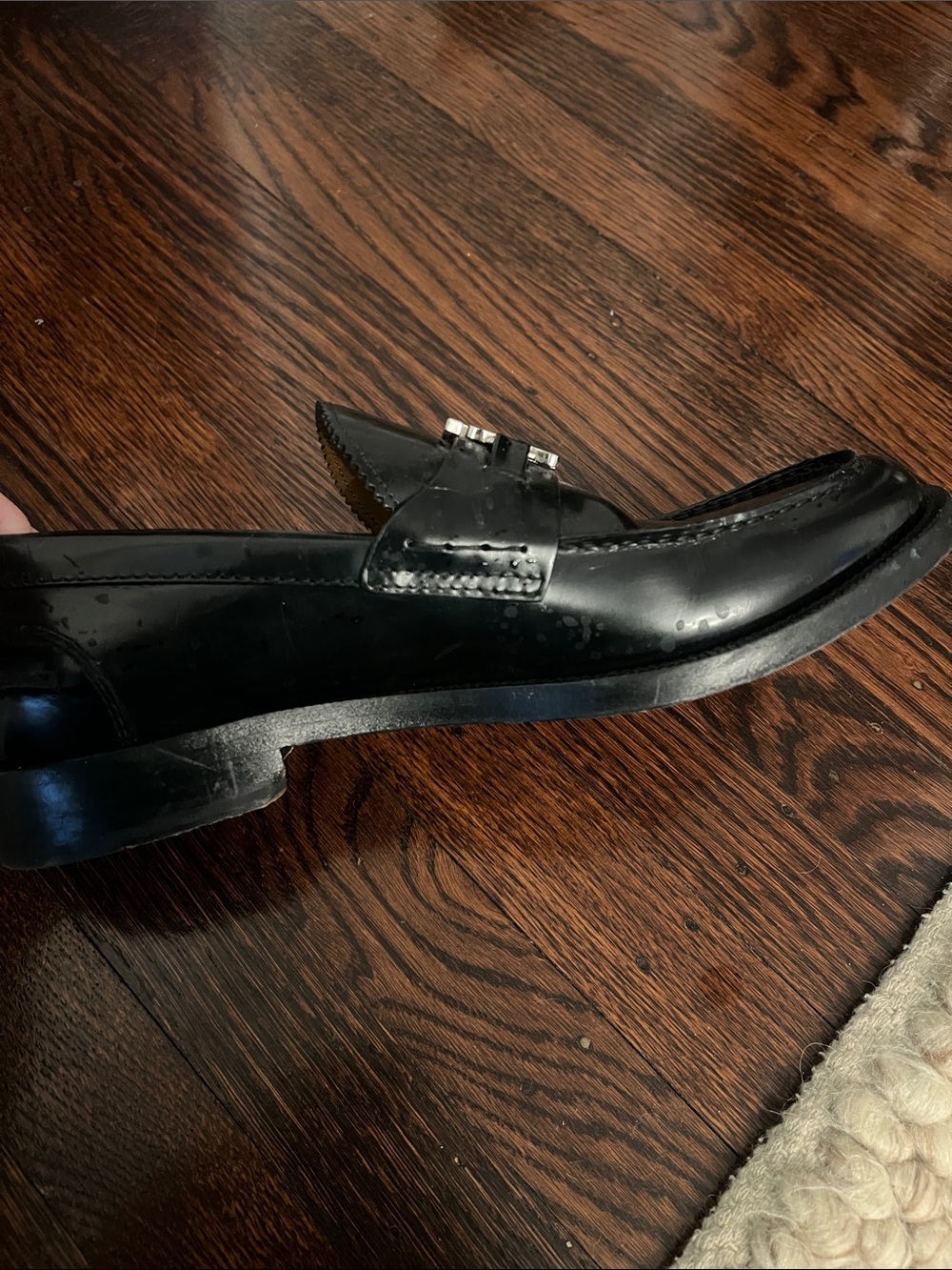 Burberry Black Leather Loafers with Silver TB Logo - Picture 7 of 11